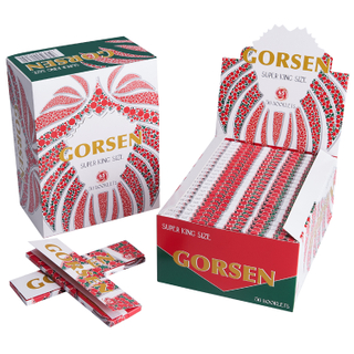 Gorsen SKS size 108*54MM. bleached wood pulp smoking rolling paper. 65 leaves/booklet, 50 booklet/box, 40 box/carton. 